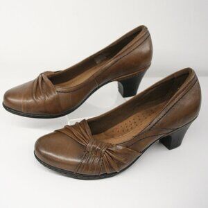 New Balance Cobb Hill Antique Brown Leather Pleated Knot Slip On Pump Heel Sz 10